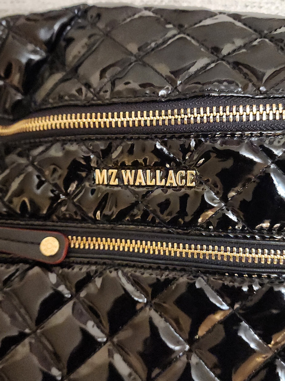 MZ Wallace Black Quilted Patent Crossbody Belt Bag with Gold Hardware - Picture 3 of 8
